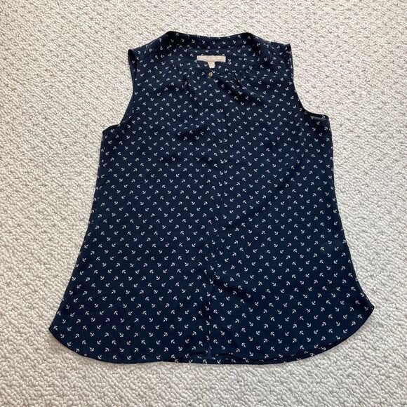 Banana Republic Tops - Banana Republic Blouse Top Womens 2 Navy Blue Nautical Sleeveless Button Up
